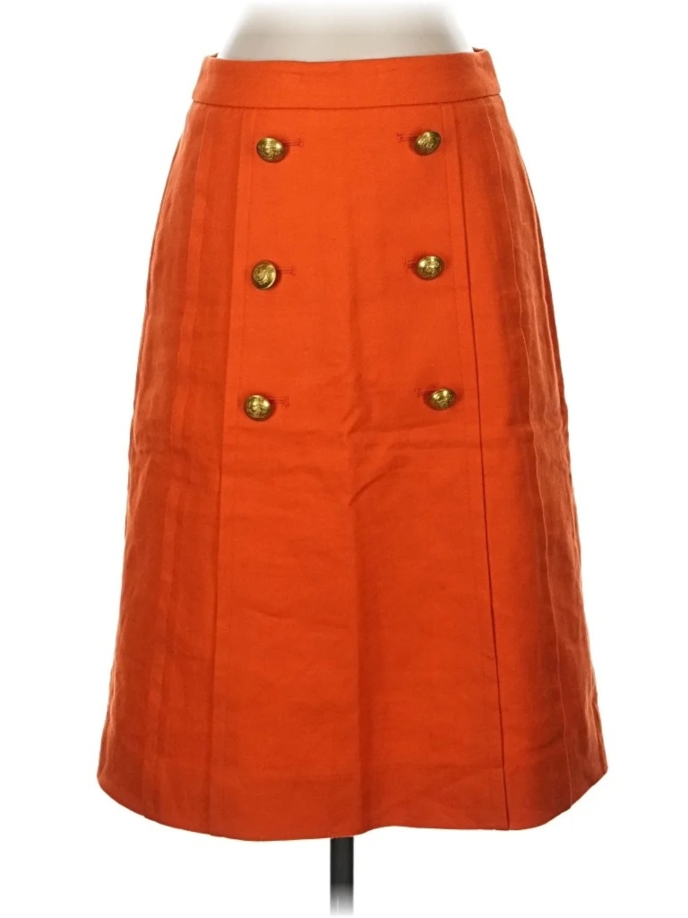 J. Crew Vibrant Orange Pencil Skirt with Gold Buttons 6
